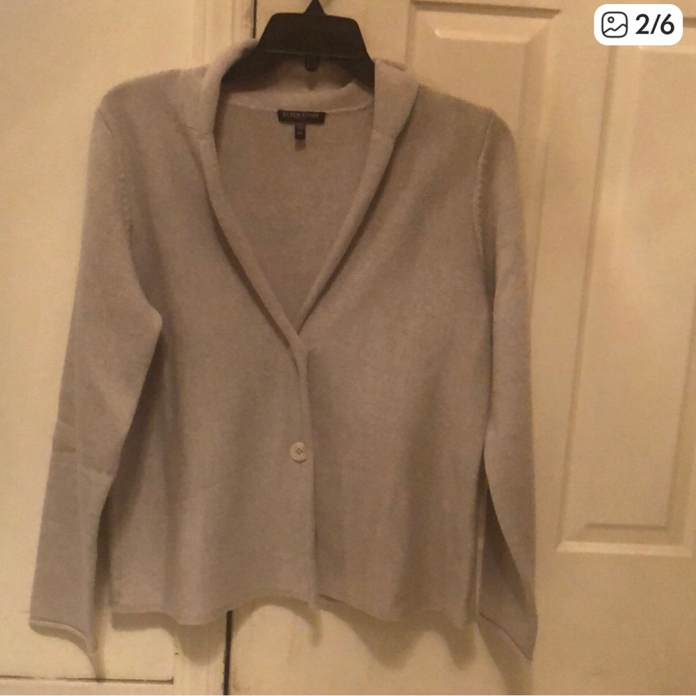 Eileen Fisher tan Single-Button V-Neck Cardigan